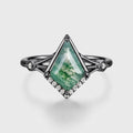 Bezel Set Kite cut Moss Agate Solid Gold Pave Diamonds Engagement Ring