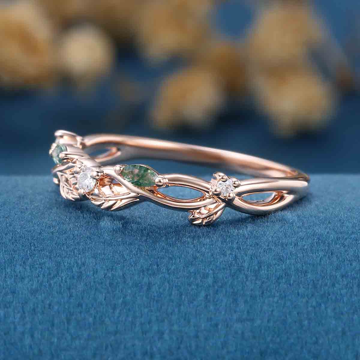 Baguette Moss Agate Matching Moissanite | Diamond Half Eternity Wedding Band (Copy)