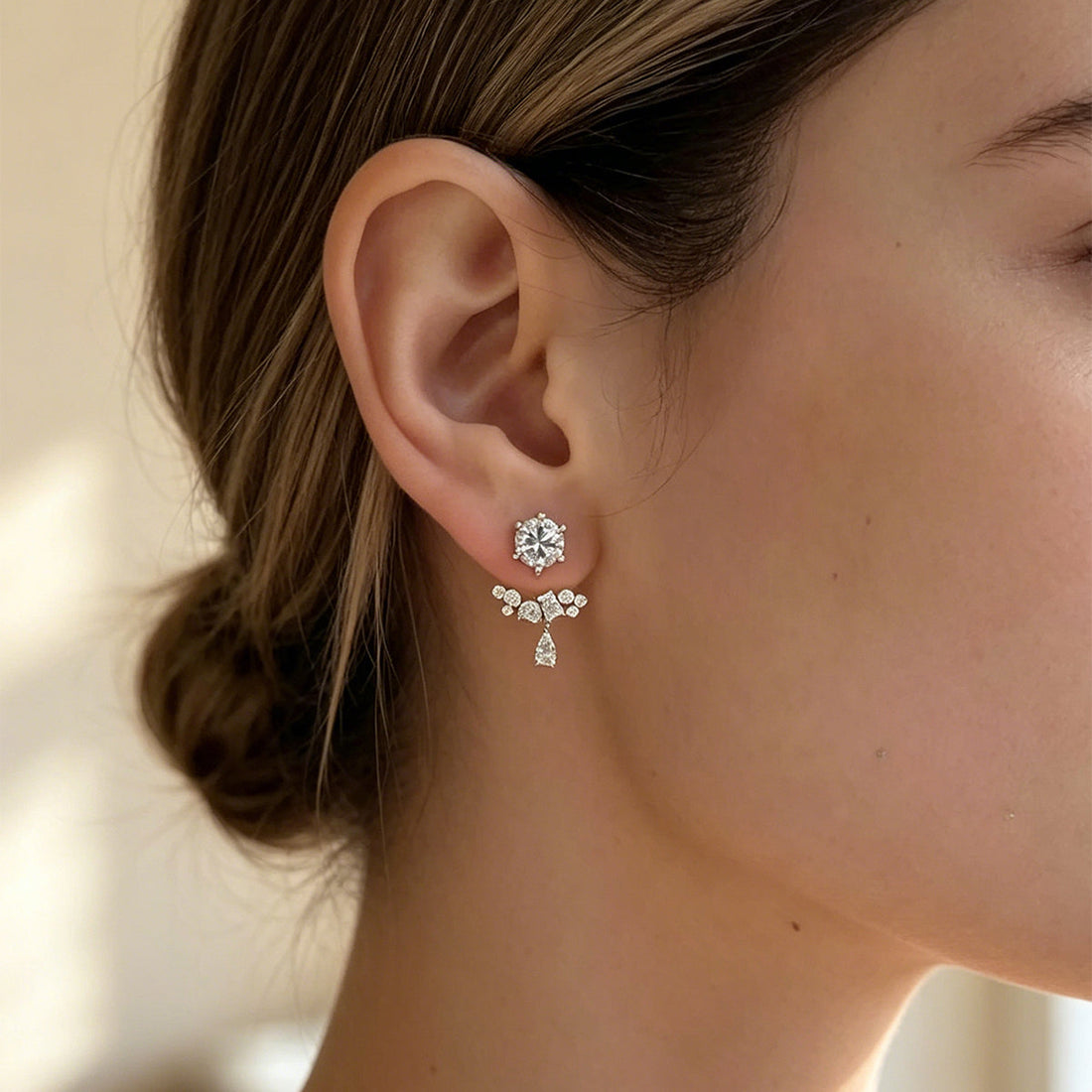 Multi Shape Lab grown Diamonds Antique Cluster Earrings Set