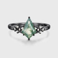 Kite Cut Natural Green Moss Agate Cluster Engagement Ring