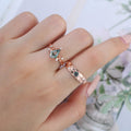Kite Green Moss Agate & Whiskey Barrel Couples Ring Set- His and Hers Wedding Band Rose Gold Matching Promise Rings
