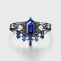 Hexagon cut Sapphire Leaf Vine Split Shank Bridal Set