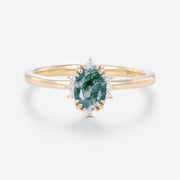 Natural Green Moss Agate Oval cut cluster Engagement Ring