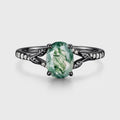 Oval cut Moss Agate Leaf Gold Pave Diamonds Engagement Ring