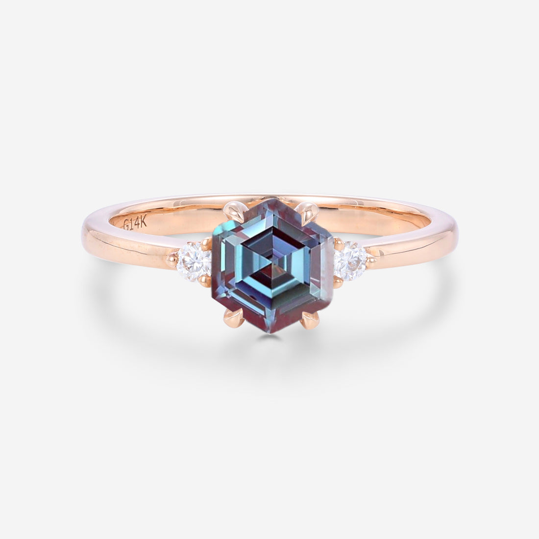 Hexagon cut Alexandrite | Diamond Engagement ring