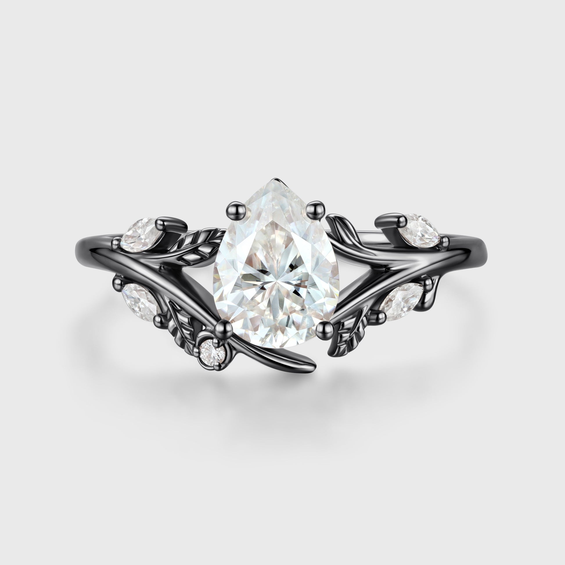 Nature Inspired Pear cut Moissanite Engagement Ring