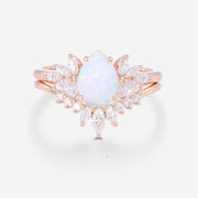 Pear cut Opal Cluster  Engagement ring Bridal Set