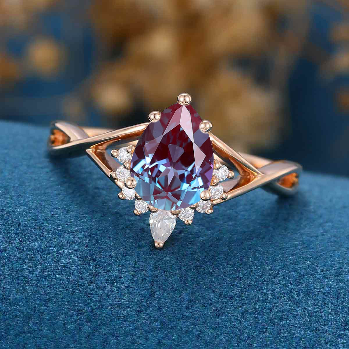 Pear cut Alexandrite | Diamond Engagement ring 