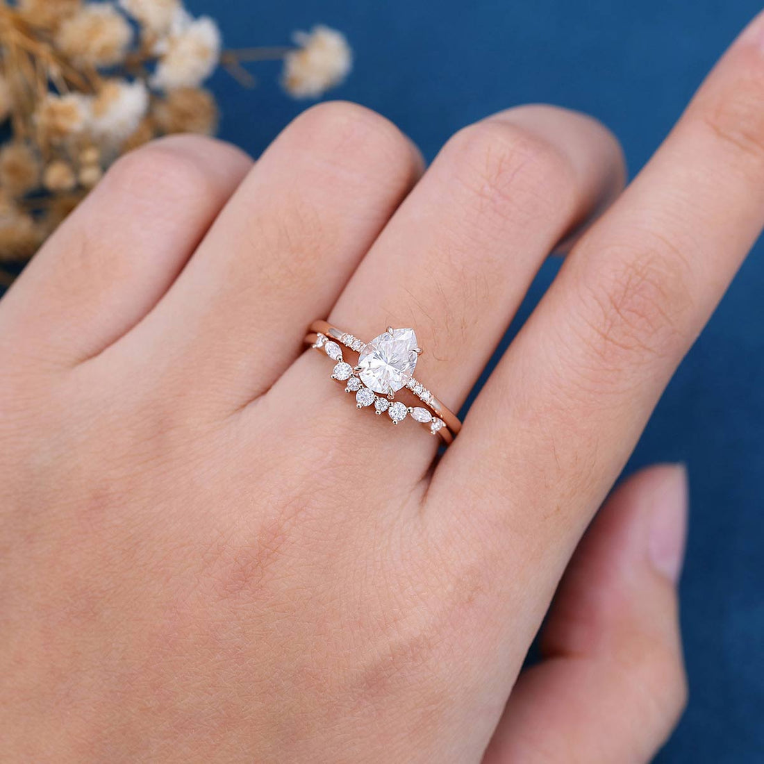 Pear Cut Moissanite Engagement ring Bridal Set