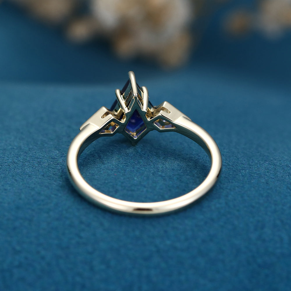 Kite Cut Lab Sapphire Yellow Gold Engagement Ring