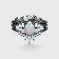 3PCS Pear cut Opal Engagement ring Bridal Set