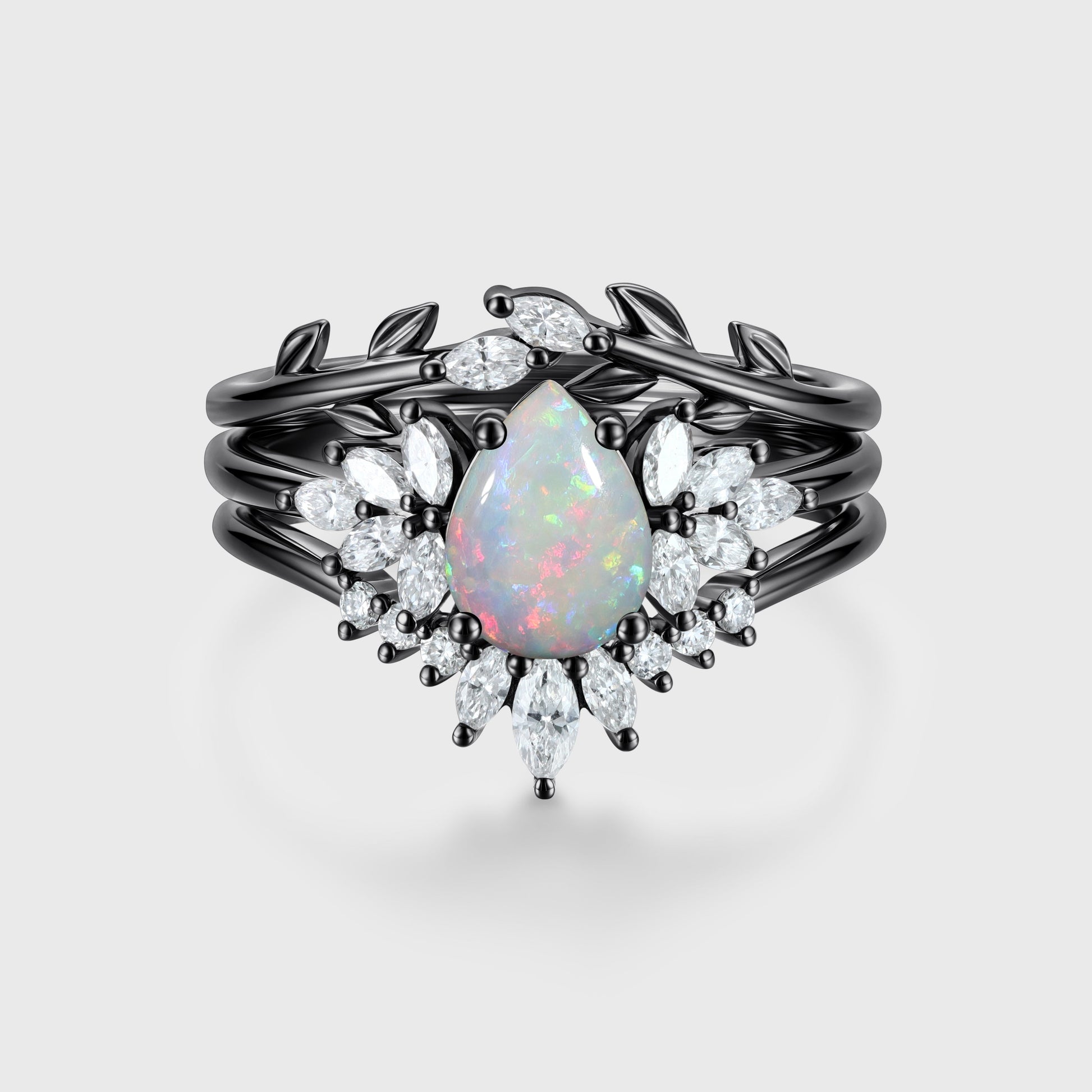 3PCS Pear cut Opal Engagement ring Bridal Set