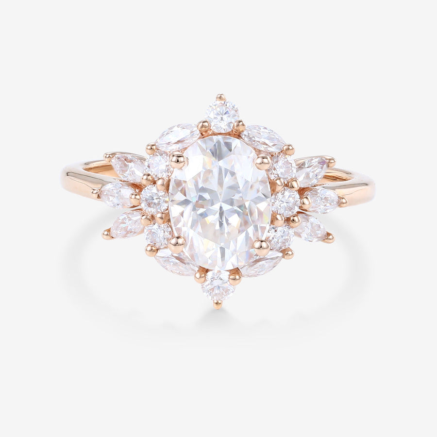 Oval cut Moissanite Cluster Engagement ring