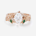 Oval cut Moissanite Rose Gold Matching Moissanite | Lab Grown Emerald Rose Gold Wedding Bridal Set