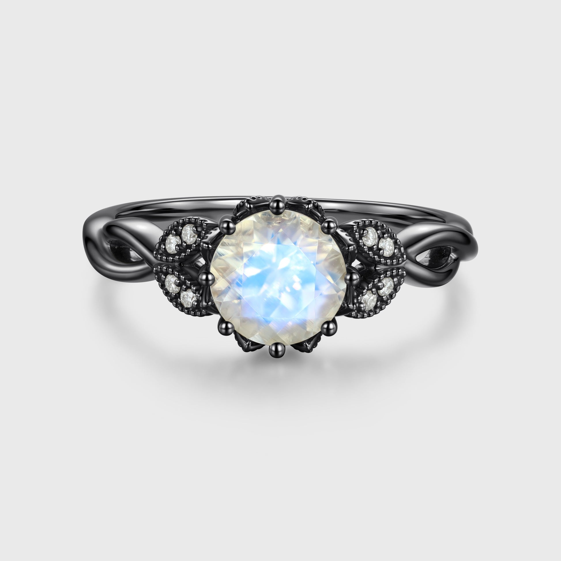 1.5 Carat Round cut Moonstone Flower Engagement Ring