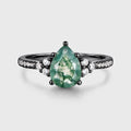 Pear Cut Natural Green Moss Agate Cluster Engagement Ring