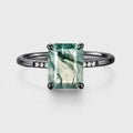 Emerald cut Moss Agate Side Stone Engagement Ring