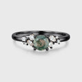 Round cut Moss Agate Matching Moissanite | Diamonds Gold Engagement Ring