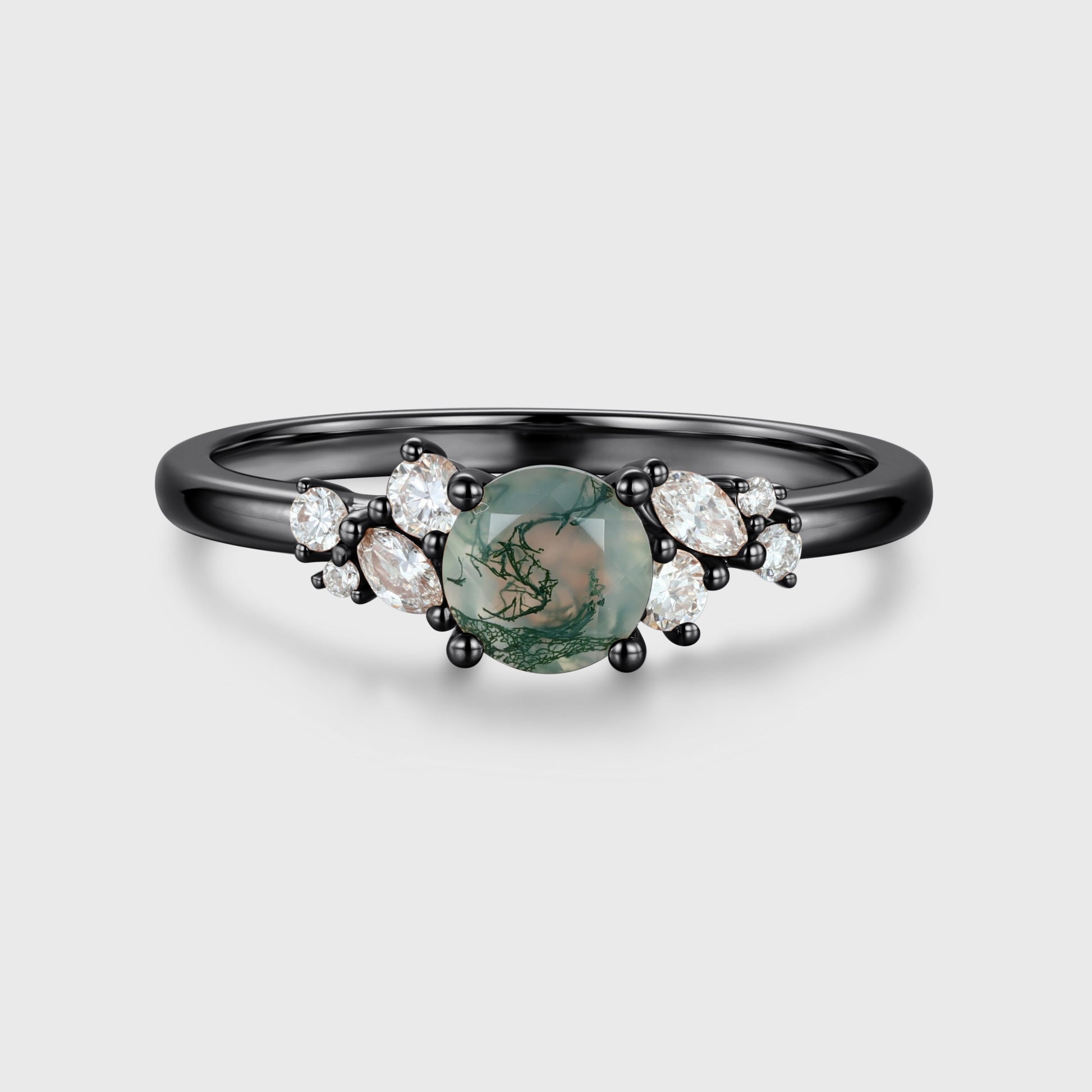 Round cut Moss Agate Matching Moissanite | Diamonds Gold Engagement Ring