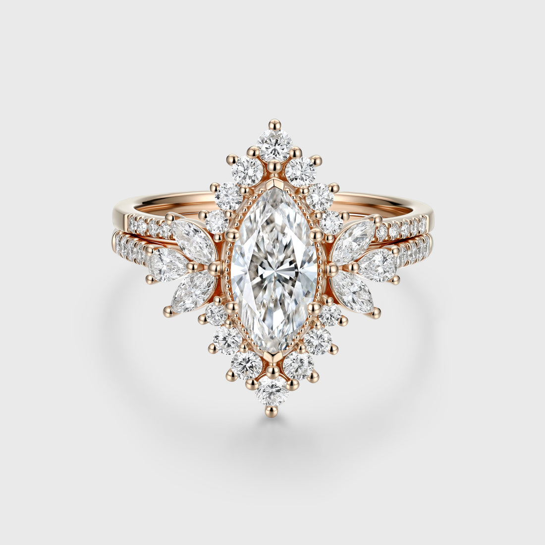 1.0CT~5.0CT Marquise cut Lab grown Diamond Halo Engagement Ring Set Luxury Pave Everyday Stackable Set