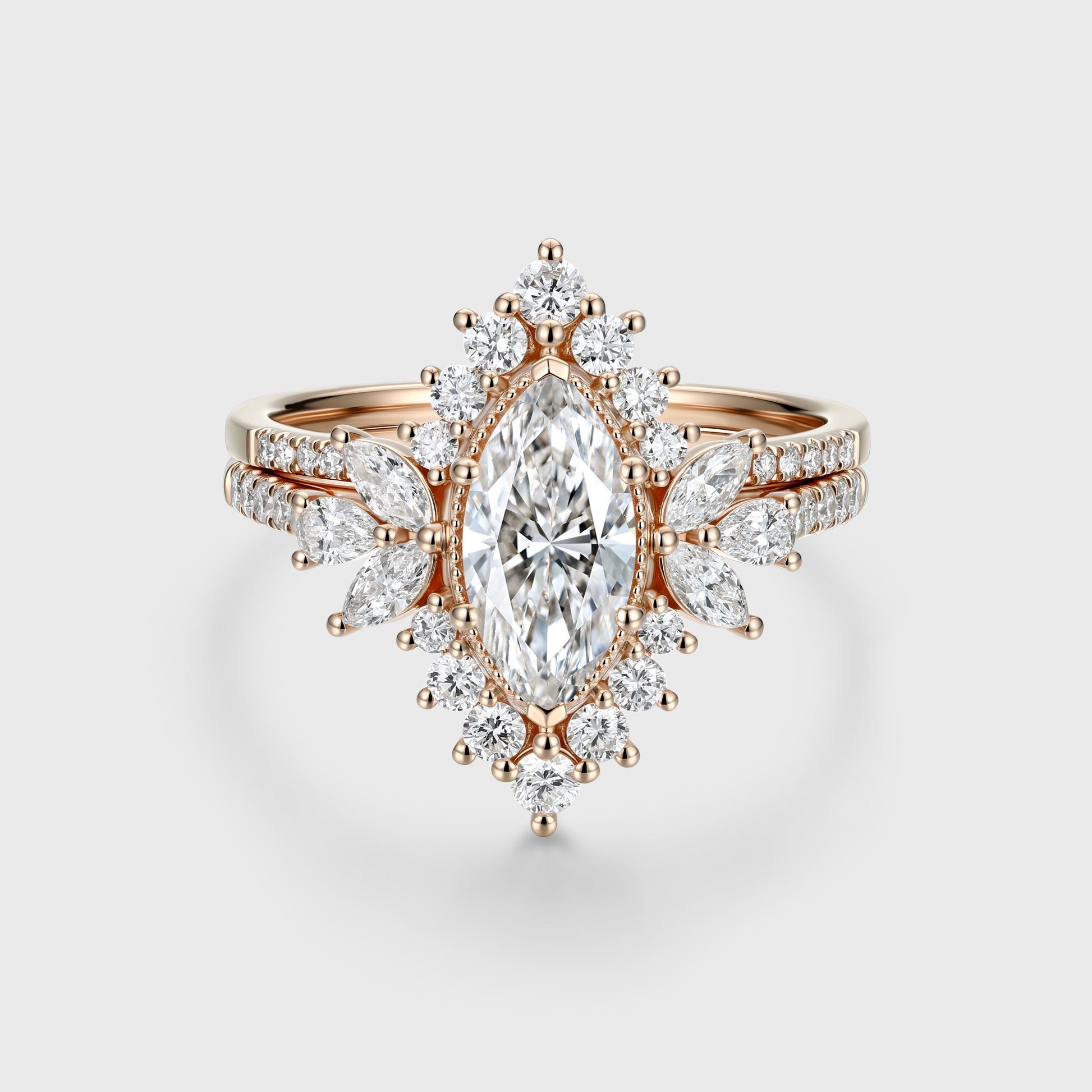 1.0CT~5.0CT Marquise cut Lab grown Diamond Halo Engagement Ring Set Luxury Pave Everyday Stackable Set