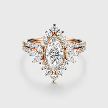 1.0CT~5.0CT Marquise cut Lab grown Diamond Halo Engagement Ring Set Luxury Pave Everyday Stackable Set