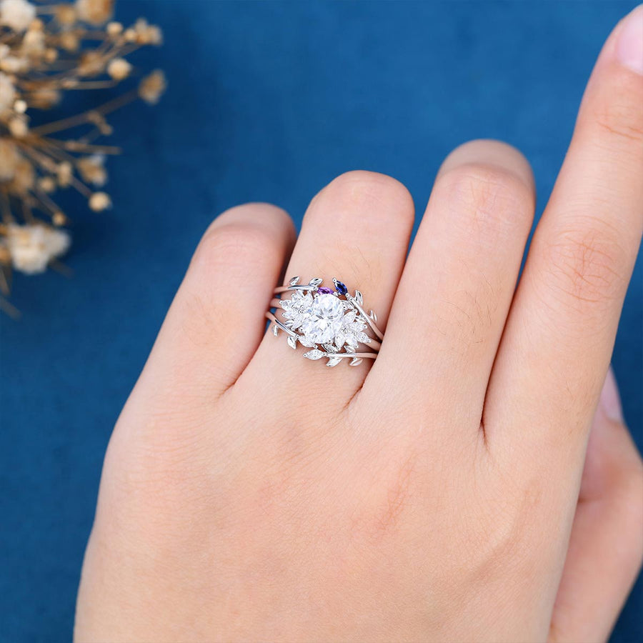 1.5Carat Oval Moissanite Cluster Engagement Bridal Set