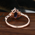 Long Hexagon cut Lab Sapphire + Diamonds Leaf Gold Engagement Ring