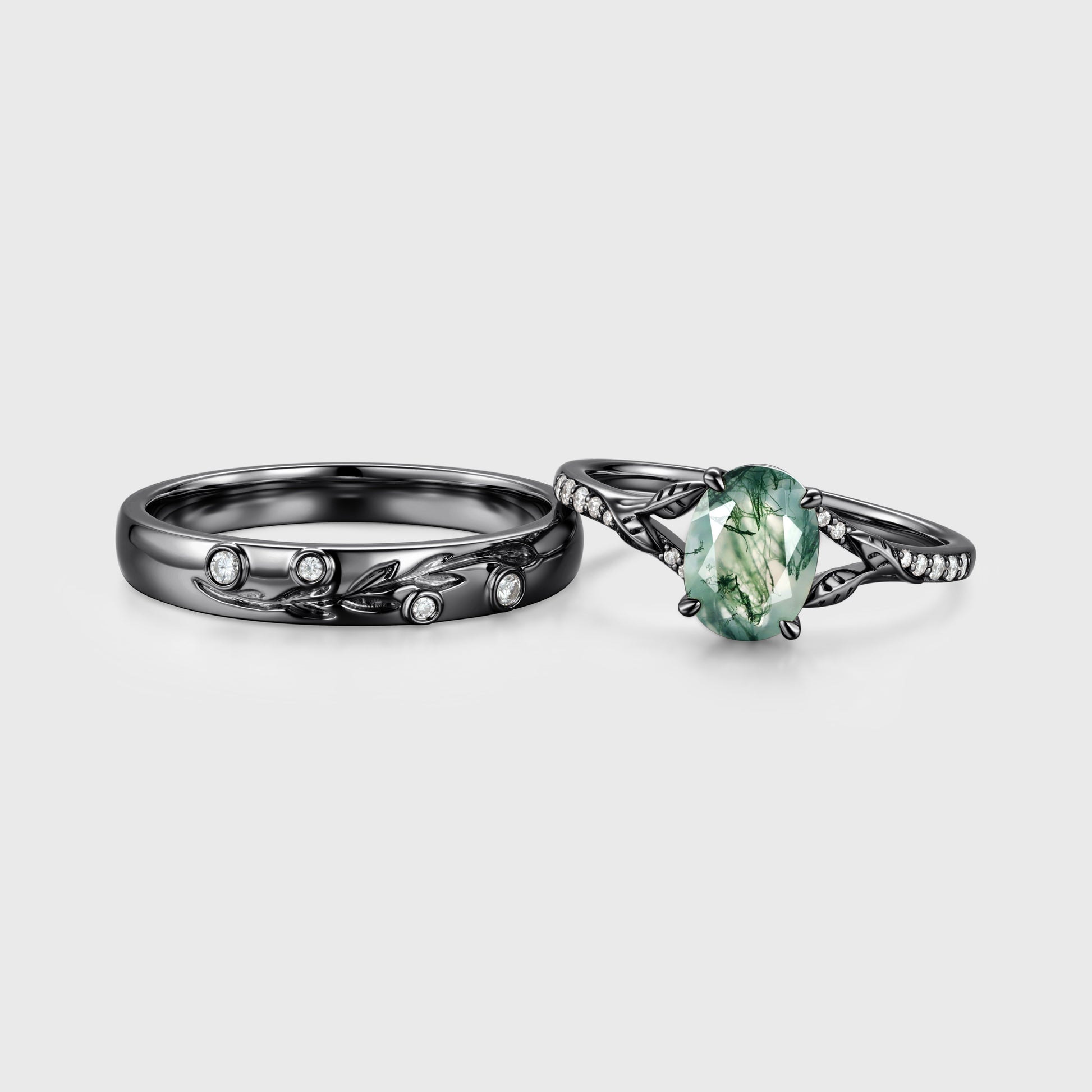 Enchanted Forest Moss Agate Couple Rings | Rose gold | Handcrafted Nature-Inspired Jewelry