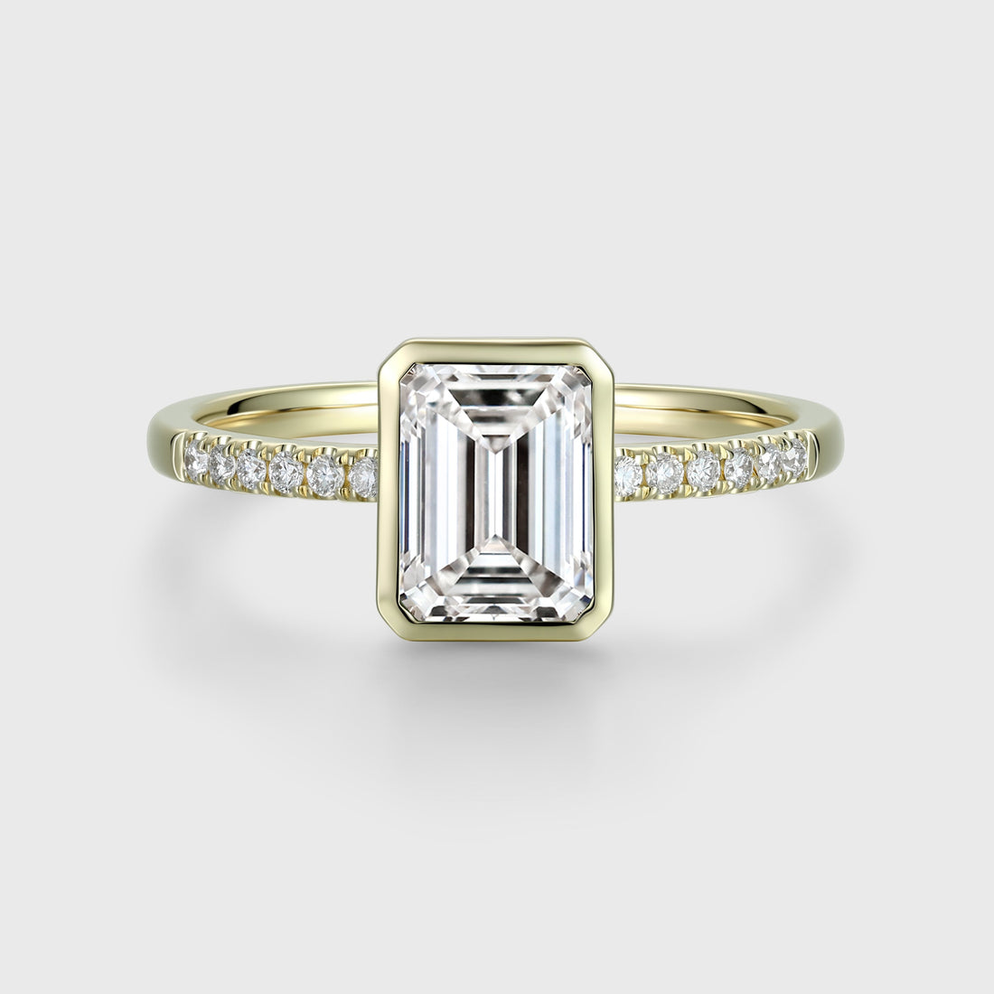Bezel setting Emerald cut Lab grown Diamond Half Eternity Sold Gold Engagement Ring