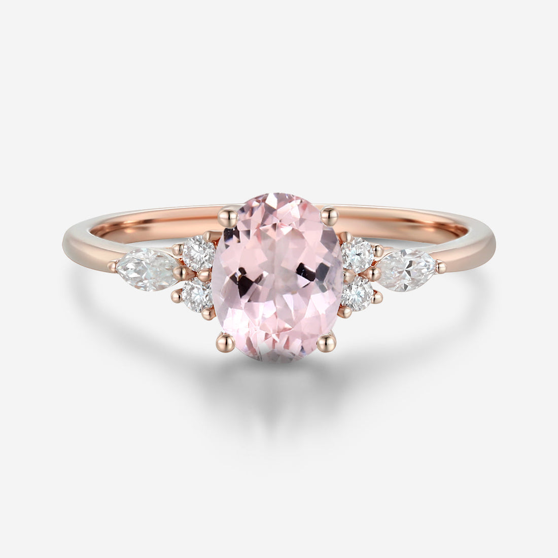 Oval cut Morganite Cluster Engagement ring
