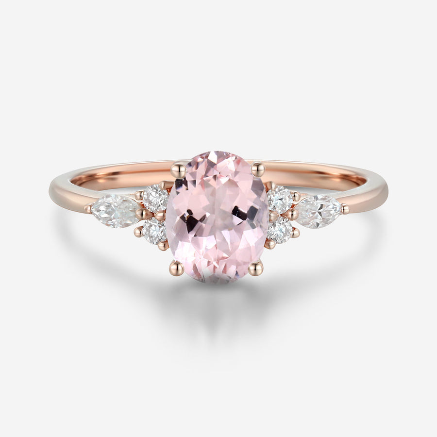 Oval cut Morganite Cluster Engagement ring