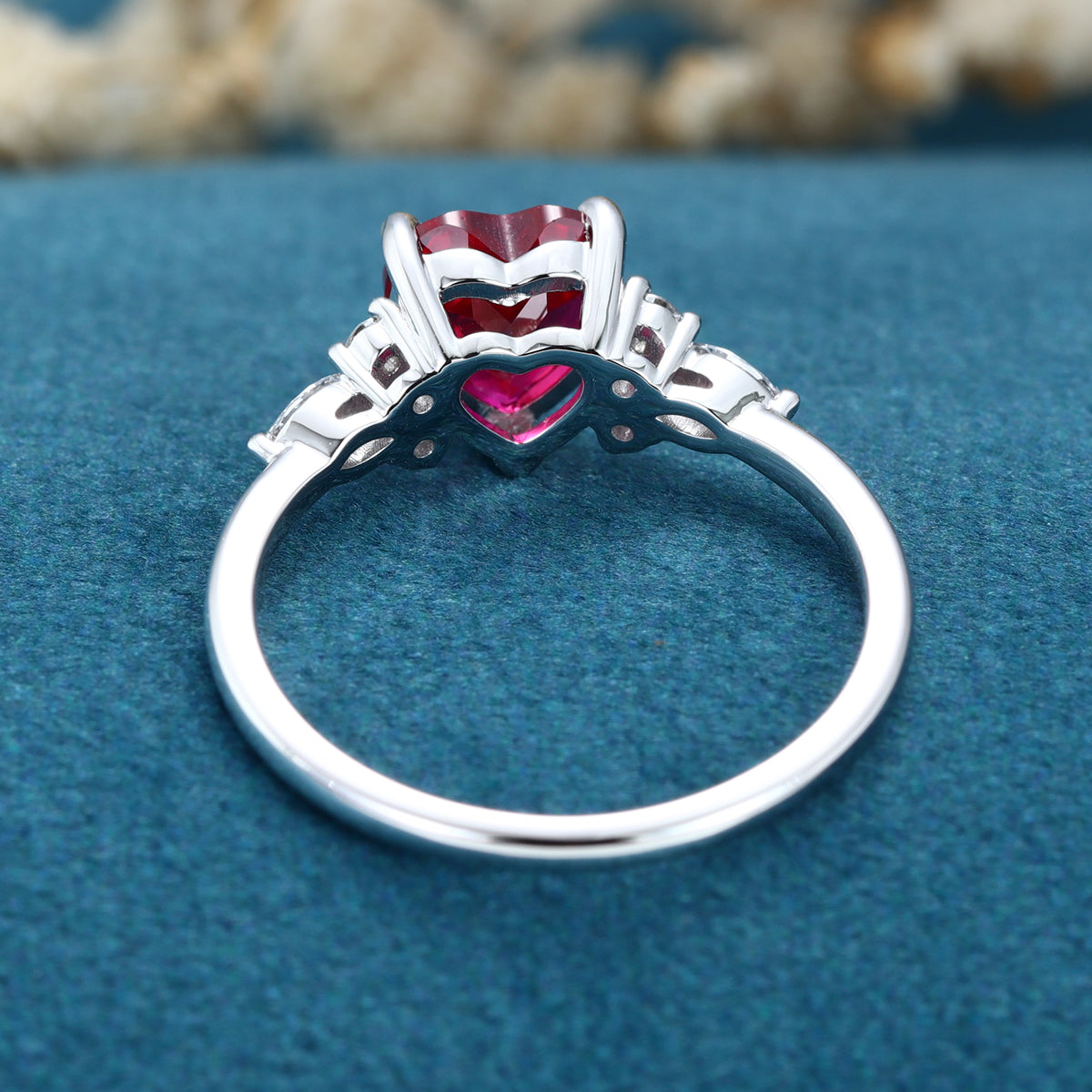 Heart cut Lab Ruby Engagement ring
