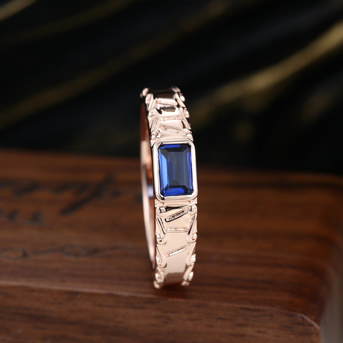 Unique Emerald cut Lab Sapphire Mens Wedding Band Promise Rings For Men