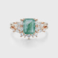 Emerald cut Moss Agate Engagement ring Bridal Set