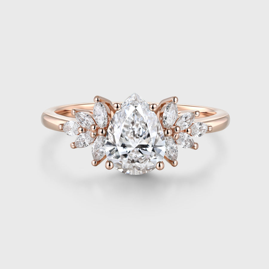 1.0CT~5.0ct Pear cut Lab Grown Diamond Cluster Engagement Ring