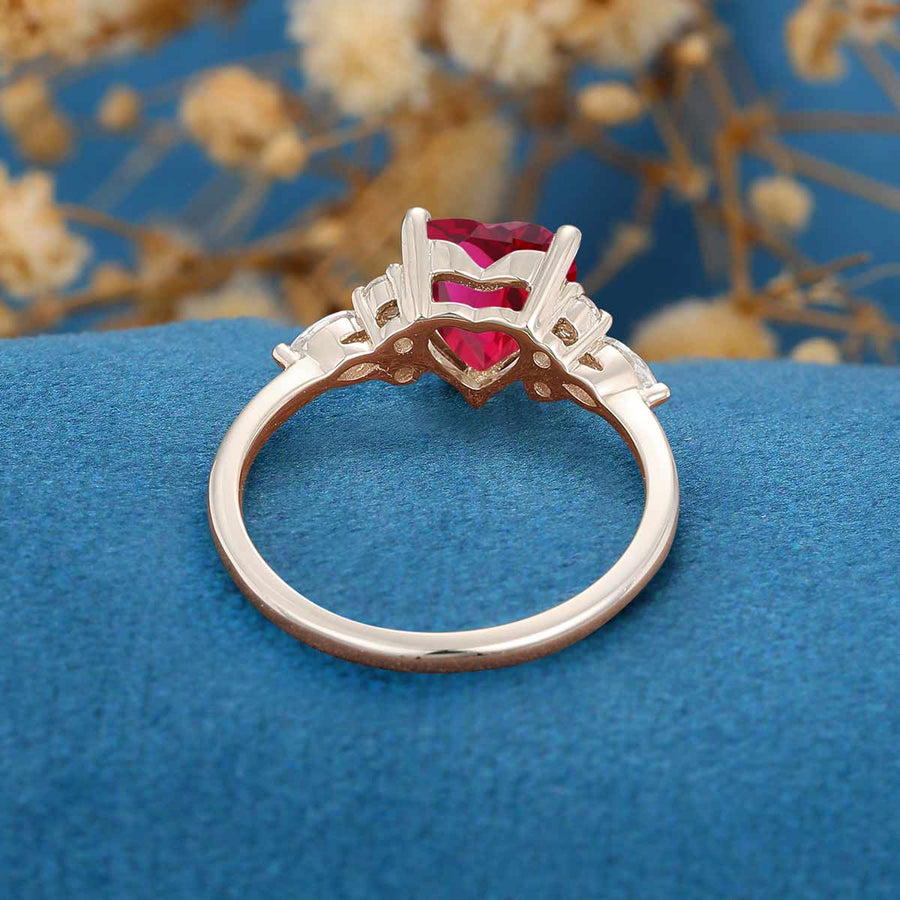 Heart cut Lab Ruby Engagement ring