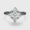 Round cut Moissanite Halo Baguette Engagement Ring