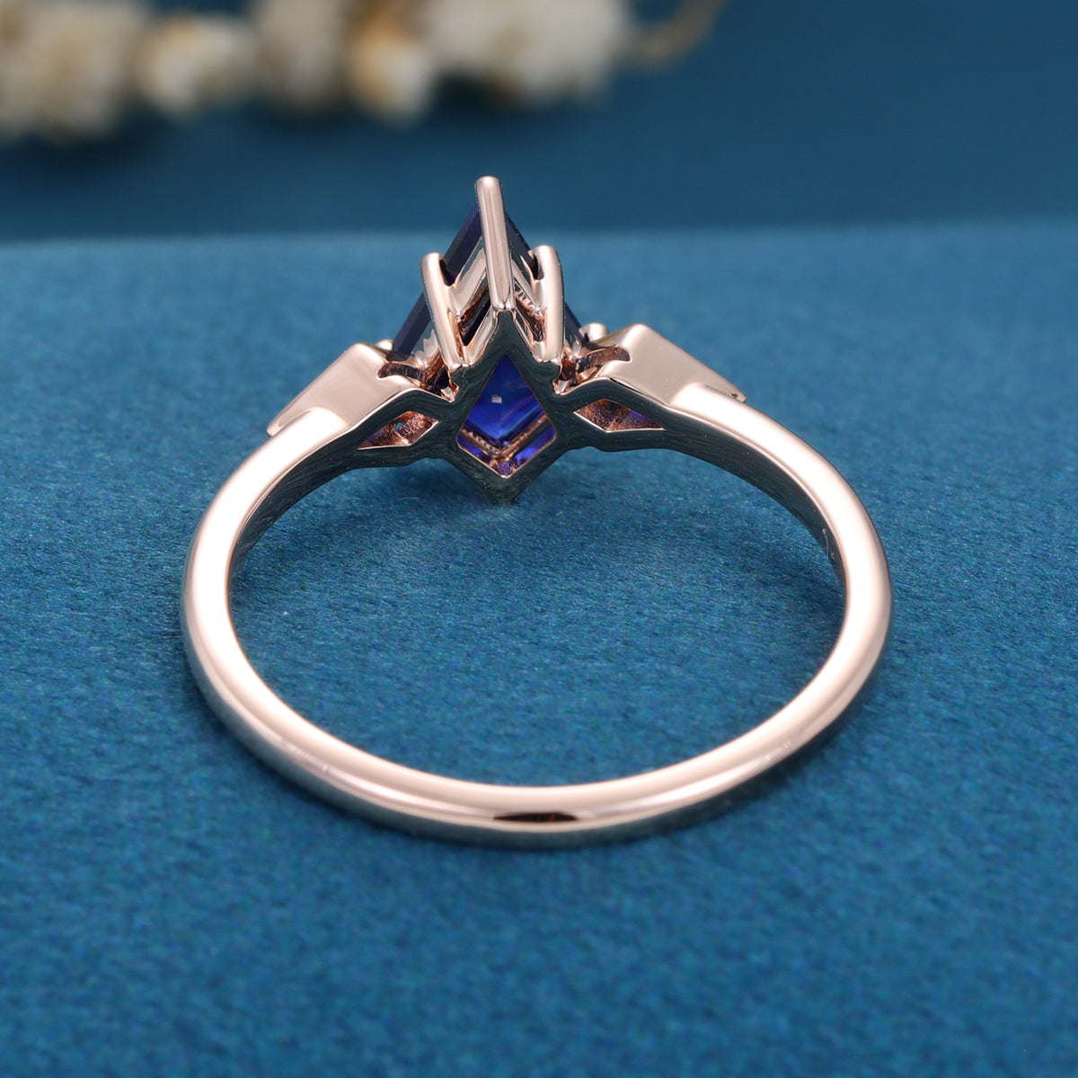Kite Cut Lab Sapphire Yellow Gold Engagement Ring