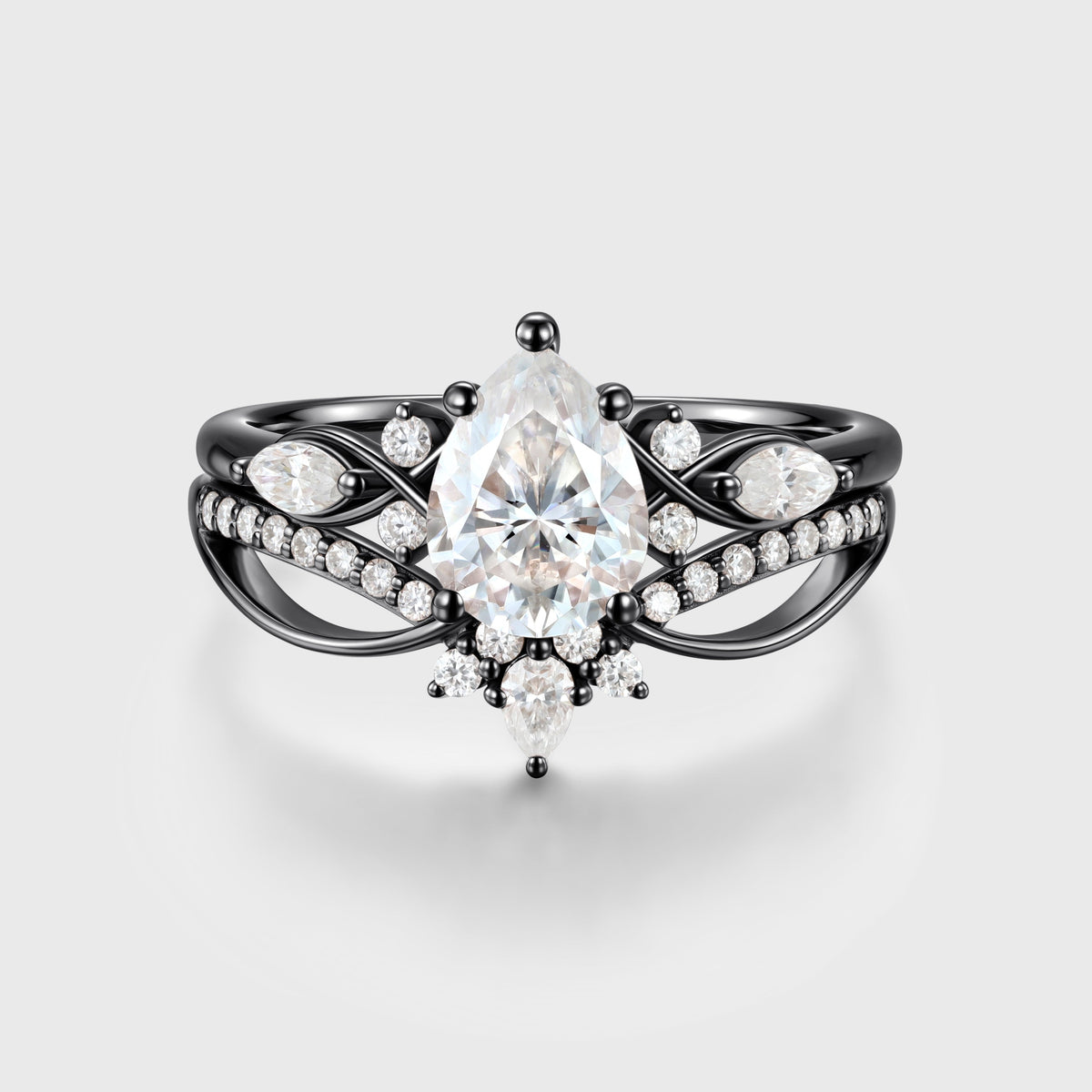 Pear cut Moissanite Side Stone Bridal Set