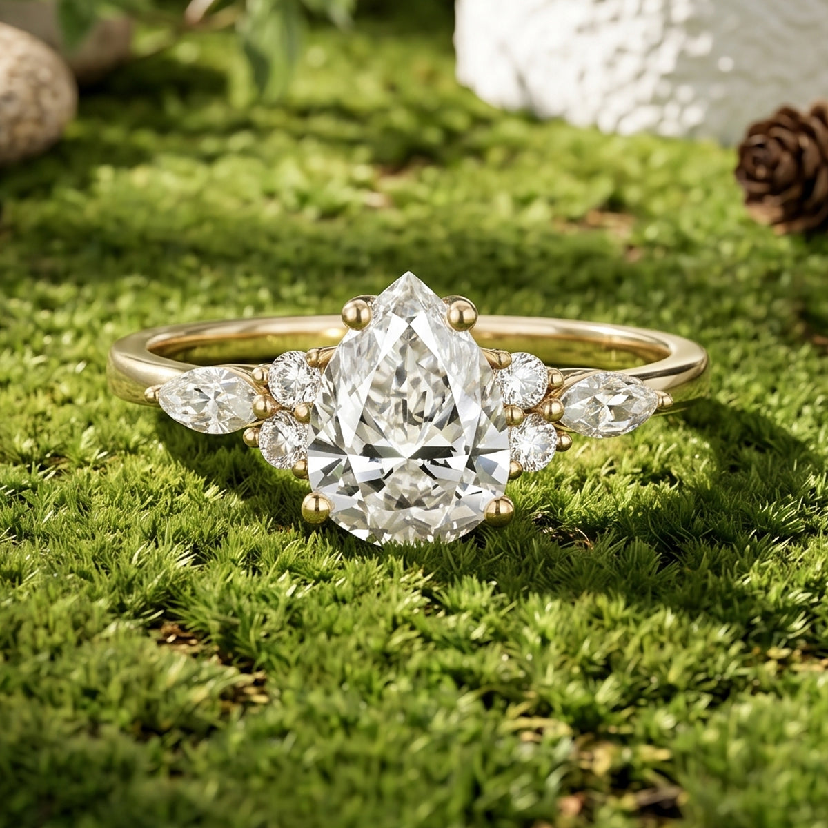 1.0CT~5.0CT Pear cut Lab grown Diamond Cluster Engagement Ring