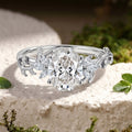 1.0CT~5.0CT Oval cut Lab grown diamond Leaf Engagement Ring Nature Inspired Band