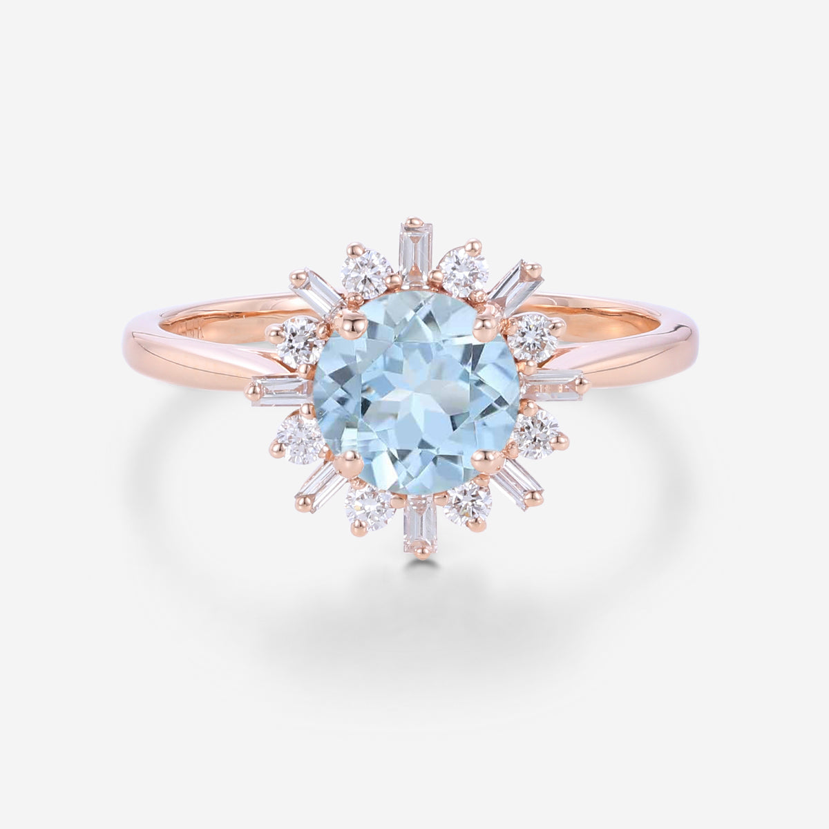 Round cut Aquamarine Halo Engagement Ring