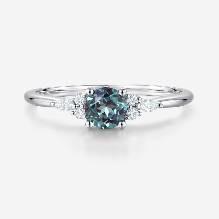 Round Cut Lab Alexandrite Engagement Ring