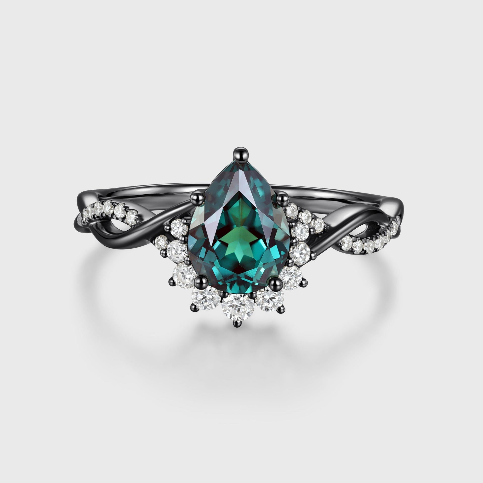 Pear cut Lab Alexandrite Solid Gold Engagement Ring