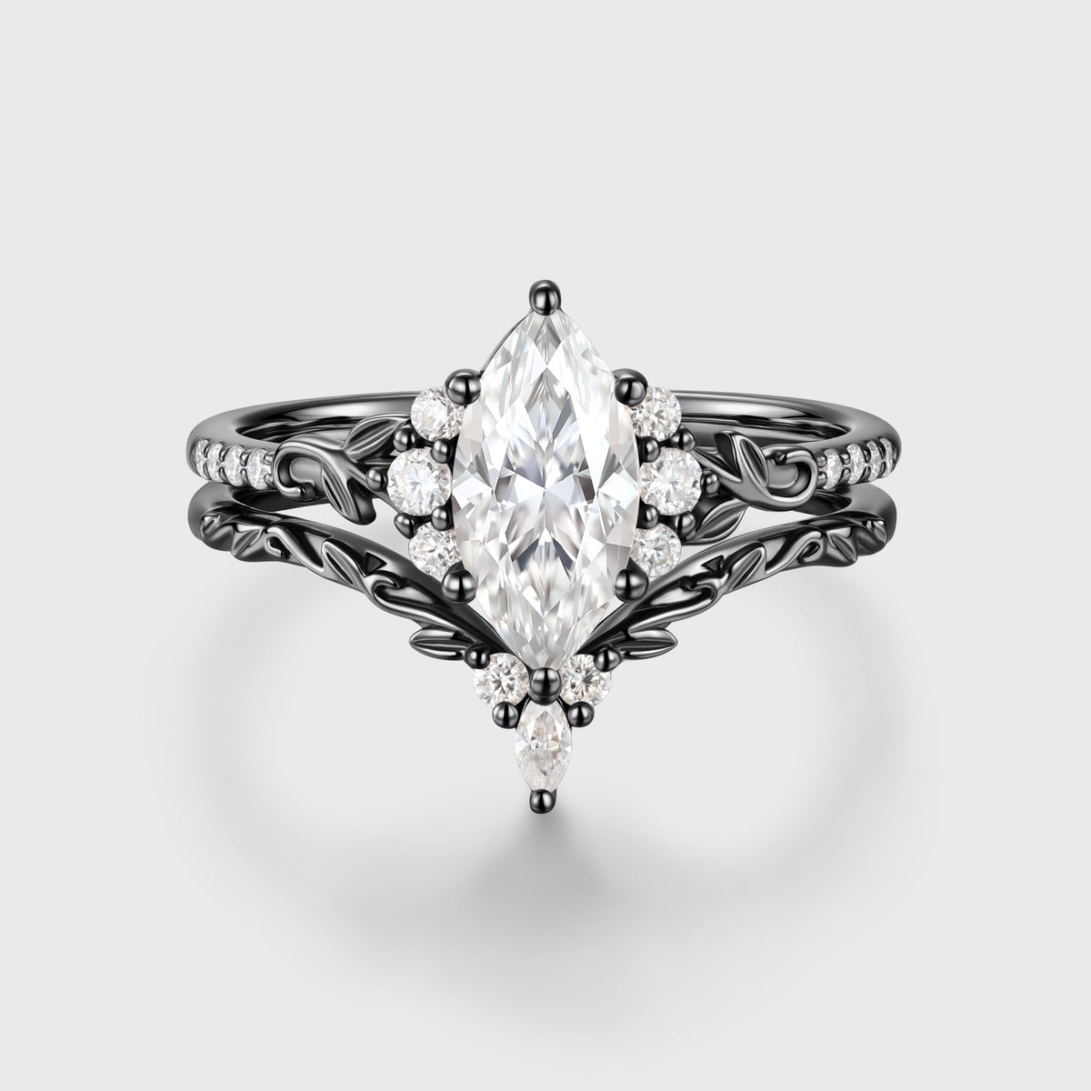 Marquise cut Moissanite Side Stone Wedding Bridal Set