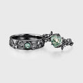 Forever Glow Moss Agate Couple Rings | Rose Gold Leaf Wedding Bridal Set