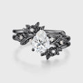 Nature Inspired Pear cut Moissanite Side Stone Bridal Set
