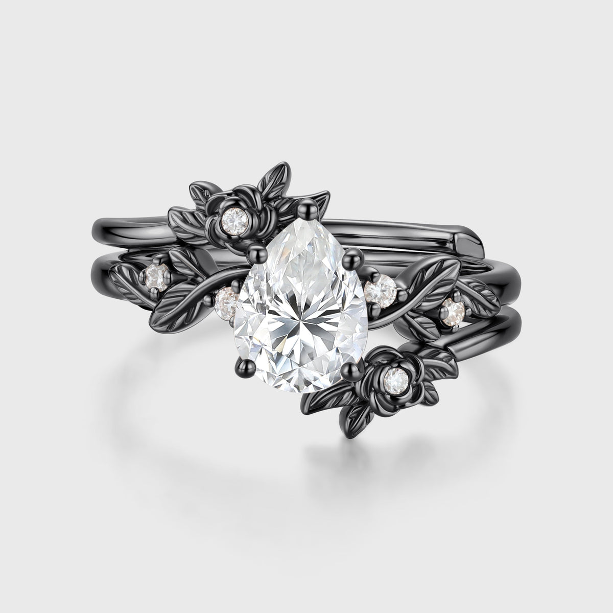 Nature Inspired Pear cut Moissanite Side Stone Bridal Set