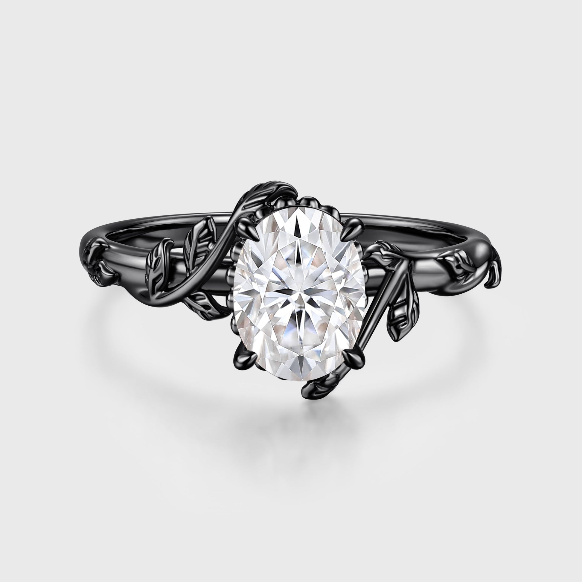 Nature Inspired Oval cut Moissanite Leaf Gold Engagement Ring